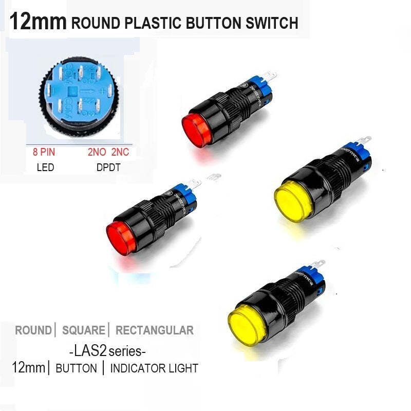 12mm DPDT Illuminated ON/OFF Round Plastic Push Button Switch (LAS2Y-Z)