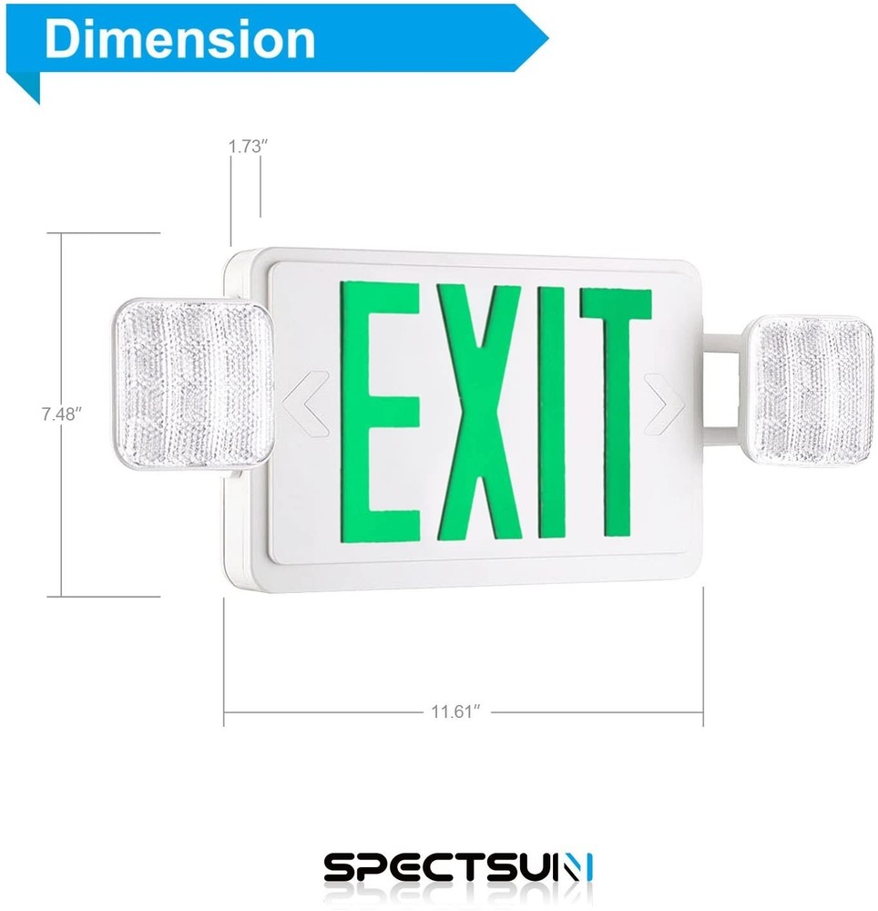 UL Listed  6 Packs Led Green Exit Sign with Battery Backup Combo Exit Light.