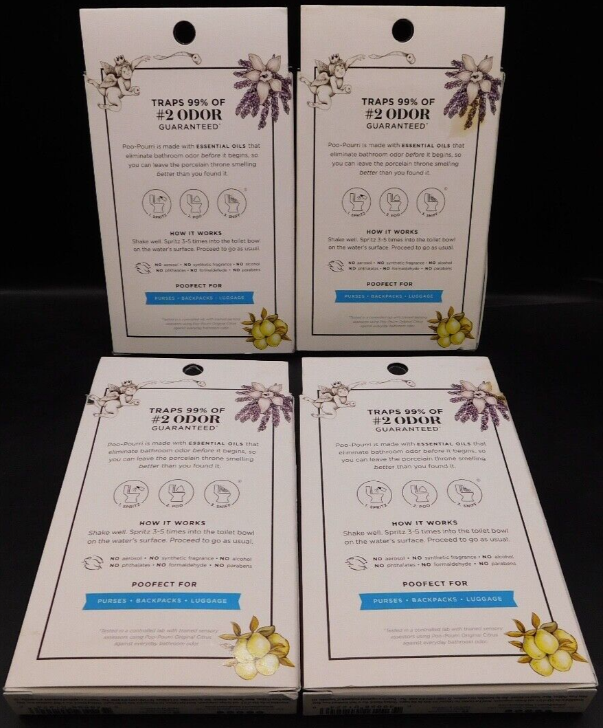 Lot Of 4 Poo Pourri Before You Go Toilet Spray 3 Scents & 3 Tubes Ea Box New