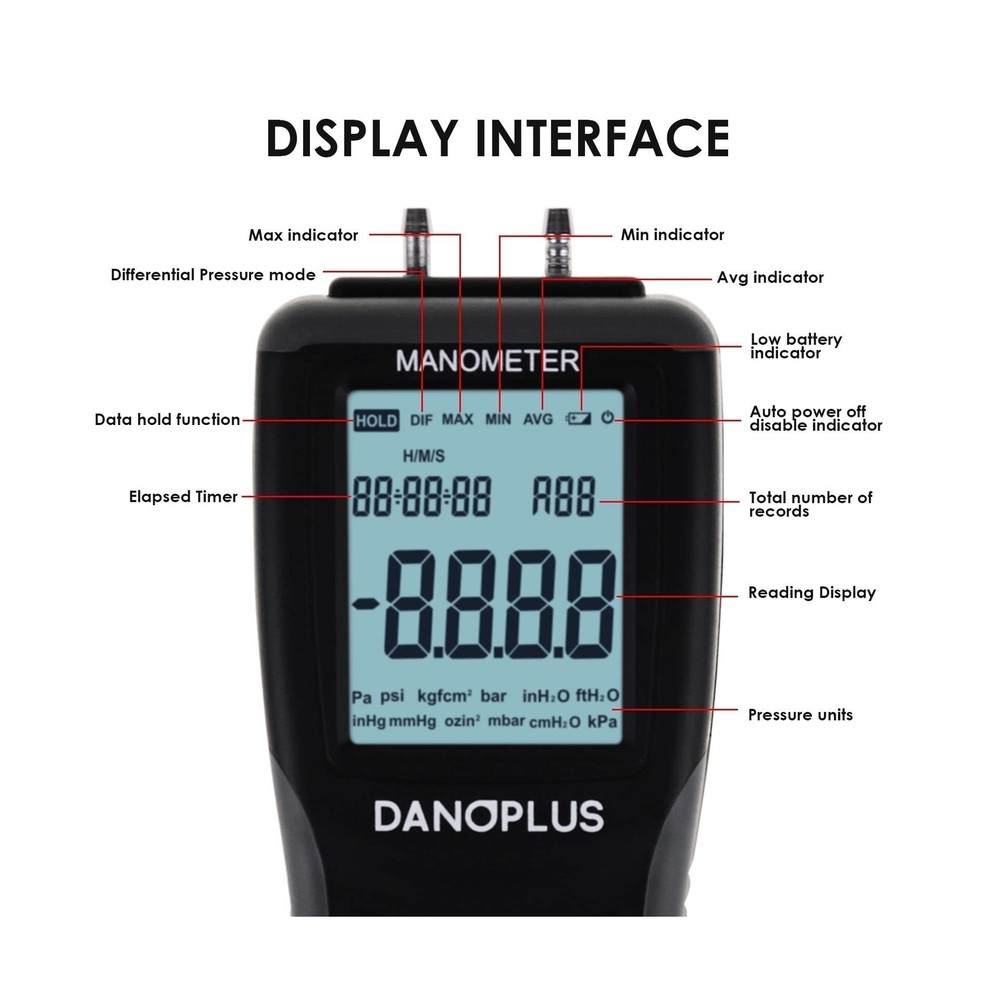 Manometer Digital Manometer Gas Pressure Tester Professional 12 Selectable Un...