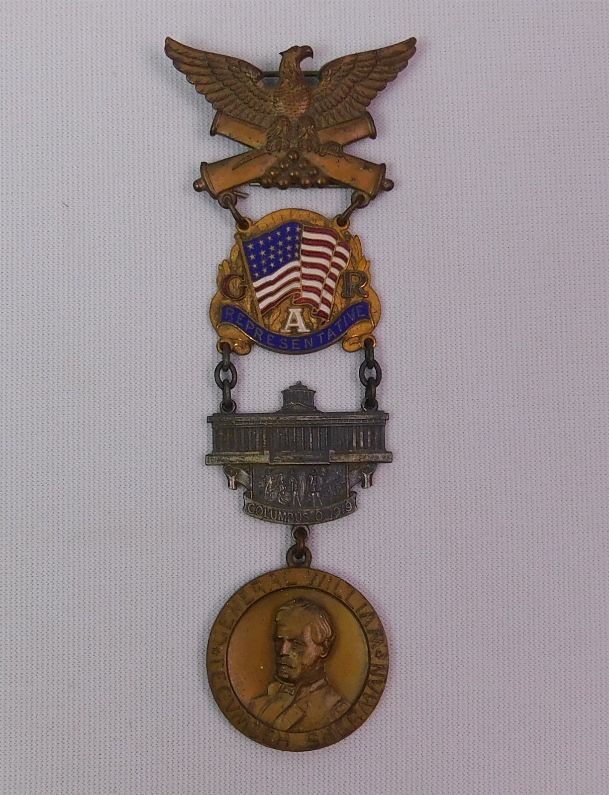 1919 GAR 53rd NATIONAL ENCAMPMENT Columbus OH REPRESENTATIVE Badge Medal Sherman