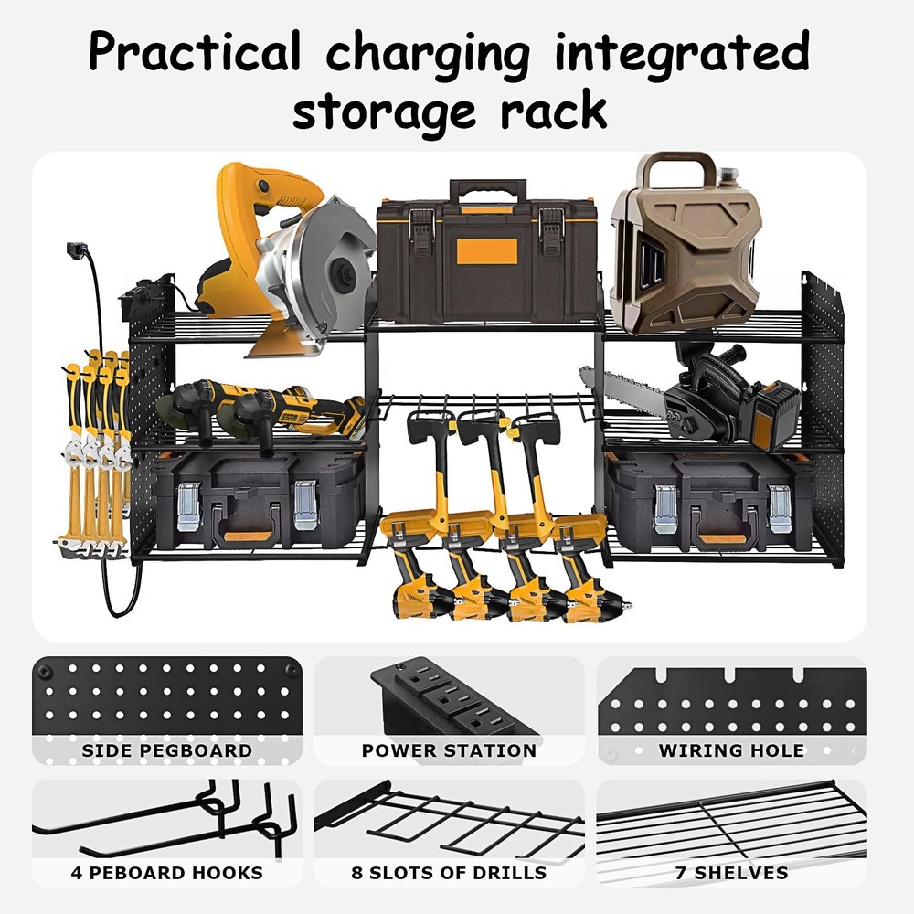 Power Tool Organizer Wall Mount, 3 Layer Tool Storage Rack, Drill Bit Heavy D...
