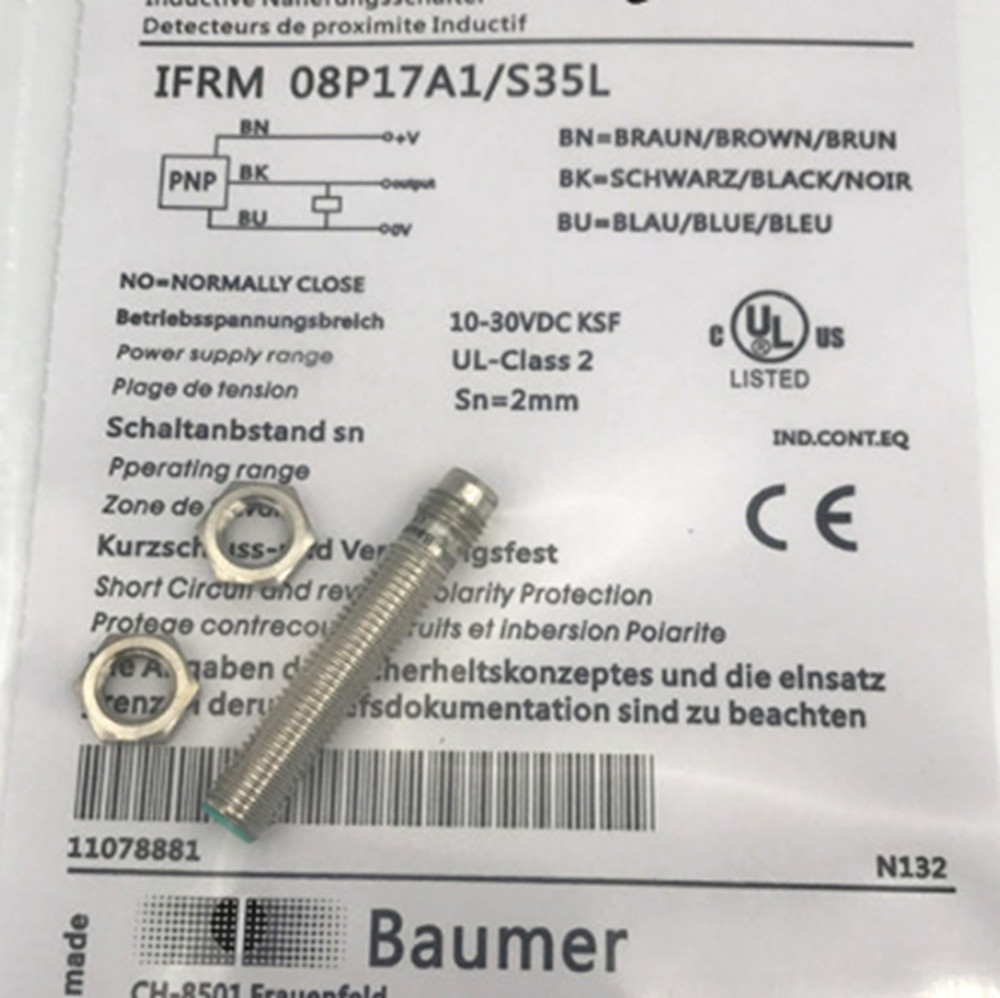 NEW BAUMER IFRM 08P17A1/S35L PLC INDUCTIVE PROXIMITY SWITCH SENSOR, M8 2MM