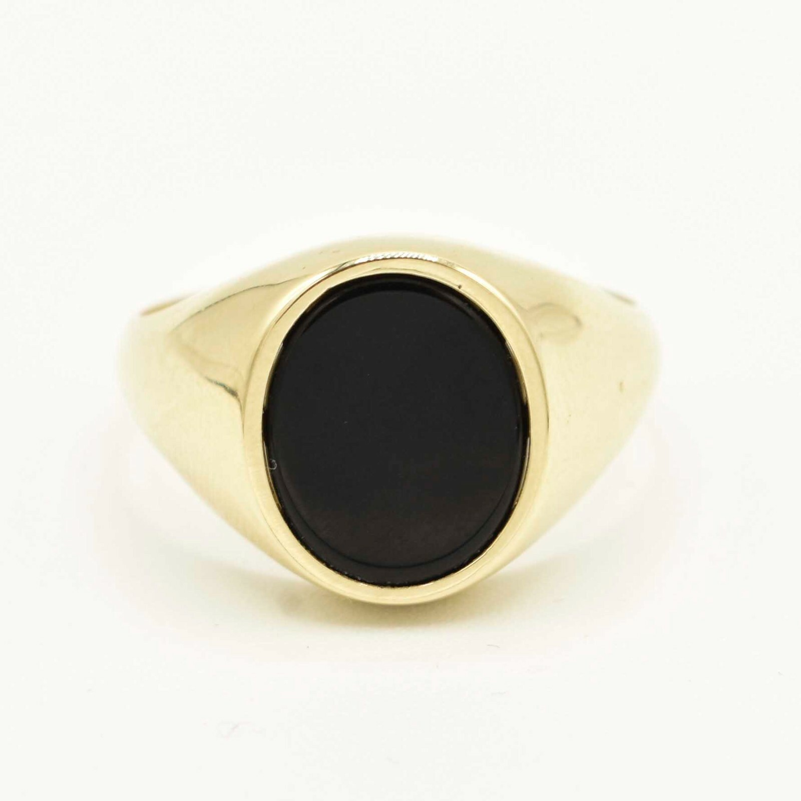 Oval Black Onyx Shiny Signet Ring Real Solid 10K Yellow Gold
