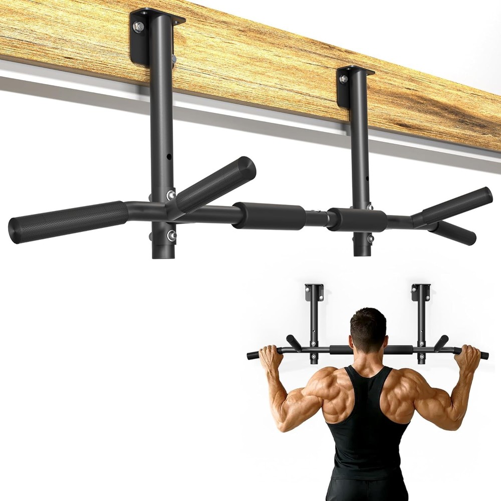 Joist Mounted Pull Up Bar, 3 in 1 Chin Up Bar Ceiling Mount Adjustable Height, 4