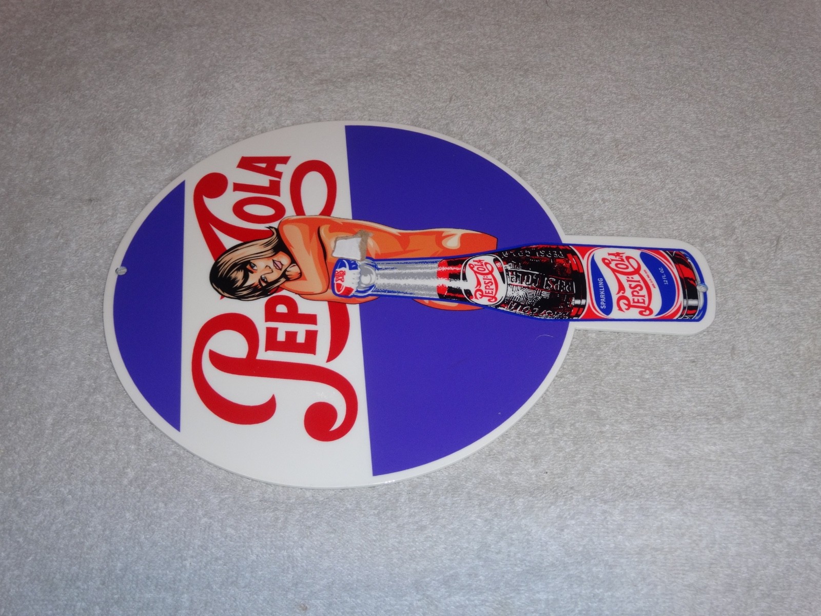 VINTAGE SPARKLING PEPSI COLA SODA BOTTLE &👩 WOMAN 12" METAL GASOLINE & OIL SIGN