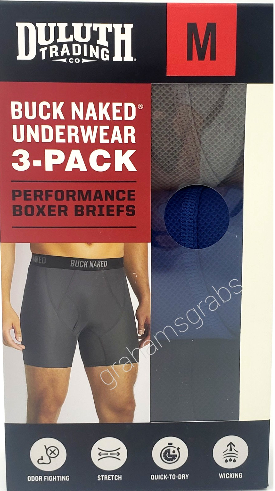 DULUTH MENS BUCK NAKED PERFORMANCE BOXER BRIEFS 3-PACK MOISTURE WICKING STRETCH