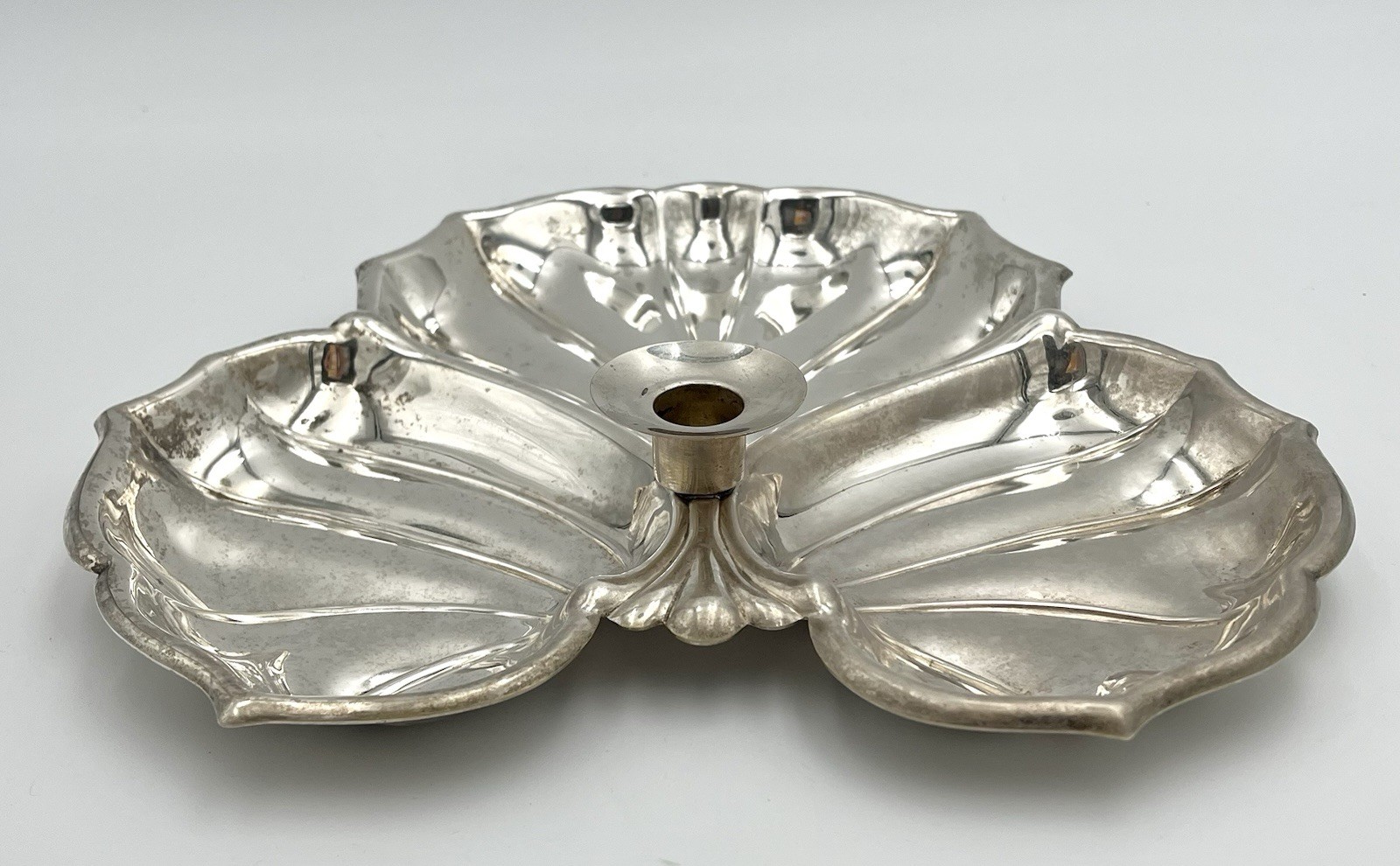 Set of 3 Vintage Silverplate Decorative Pieces 2 Shell Dishes & 1 Candle Holder