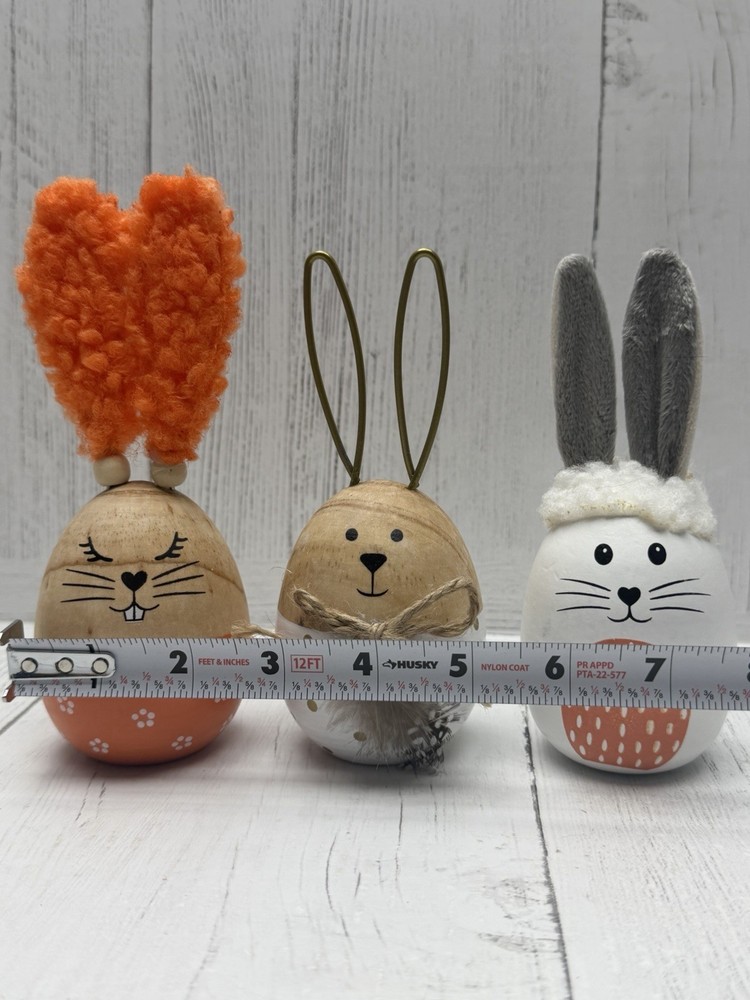 Wood Easter Bunny Egg Figurines Set Spring Table Shelf Decor