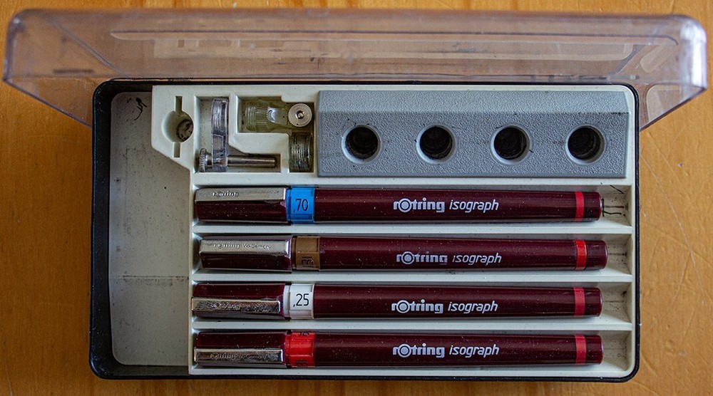 draughting pens and stencils