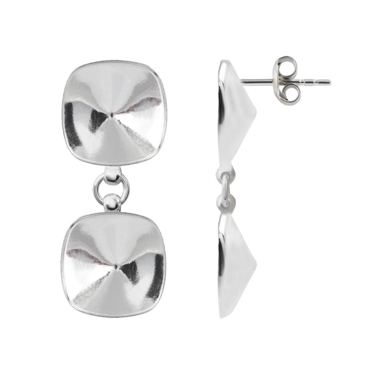 Sterling Silver Dangle Stud Earrings for Gluing Square Shape Fancy Crystals