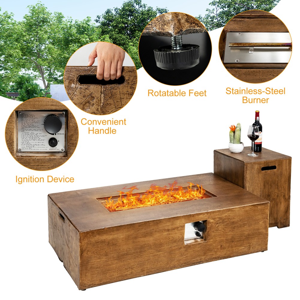 Patiojoy 2-Piece 48” Propane Fire Pit Table Rectangular 50,000 BTU w/20 Gallon