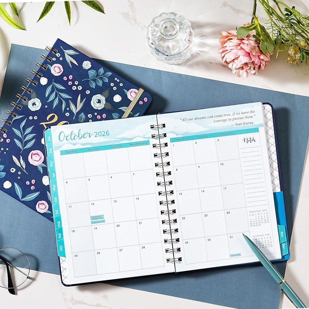 Portable Floral Planner 2026: Ample Writing Space with Elastic Closure Strap