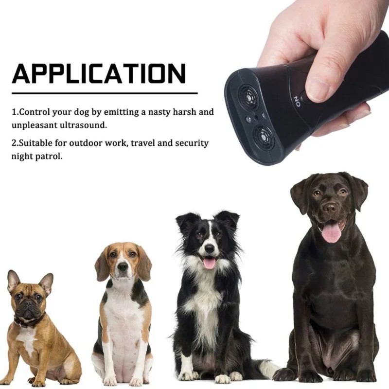 Ultrasonic Dog Repeller Anti Barking Trainer LED Flashlight Stop Bark Device
