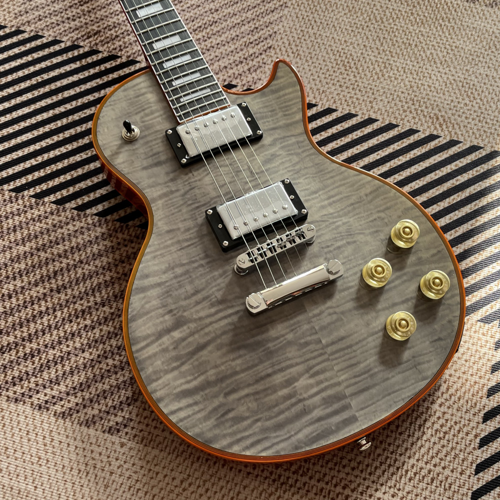 Custom Shop Gray Electric Guitar orange logo and binding in stock free shipping