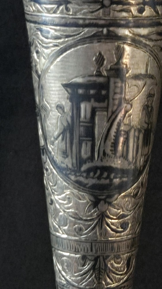 Large Russian Silver Niello Flute Cup
