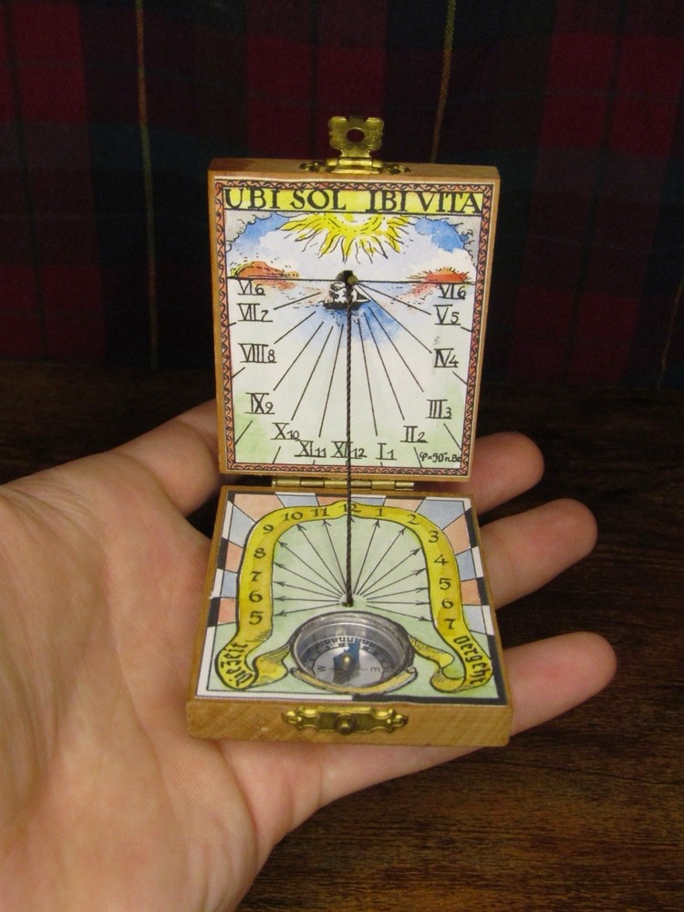 Antique Diptych Pocket Sundial Compass Folding