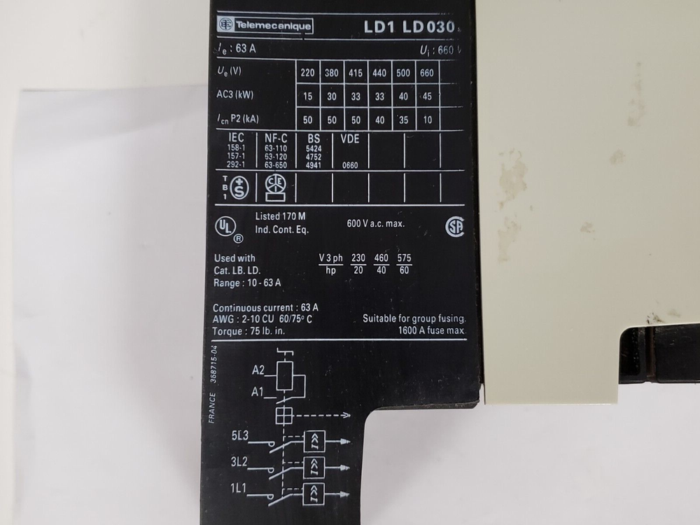 TELEMECANIQUE LD1-LD030 MOTOR STARTER INTEGRAL 63