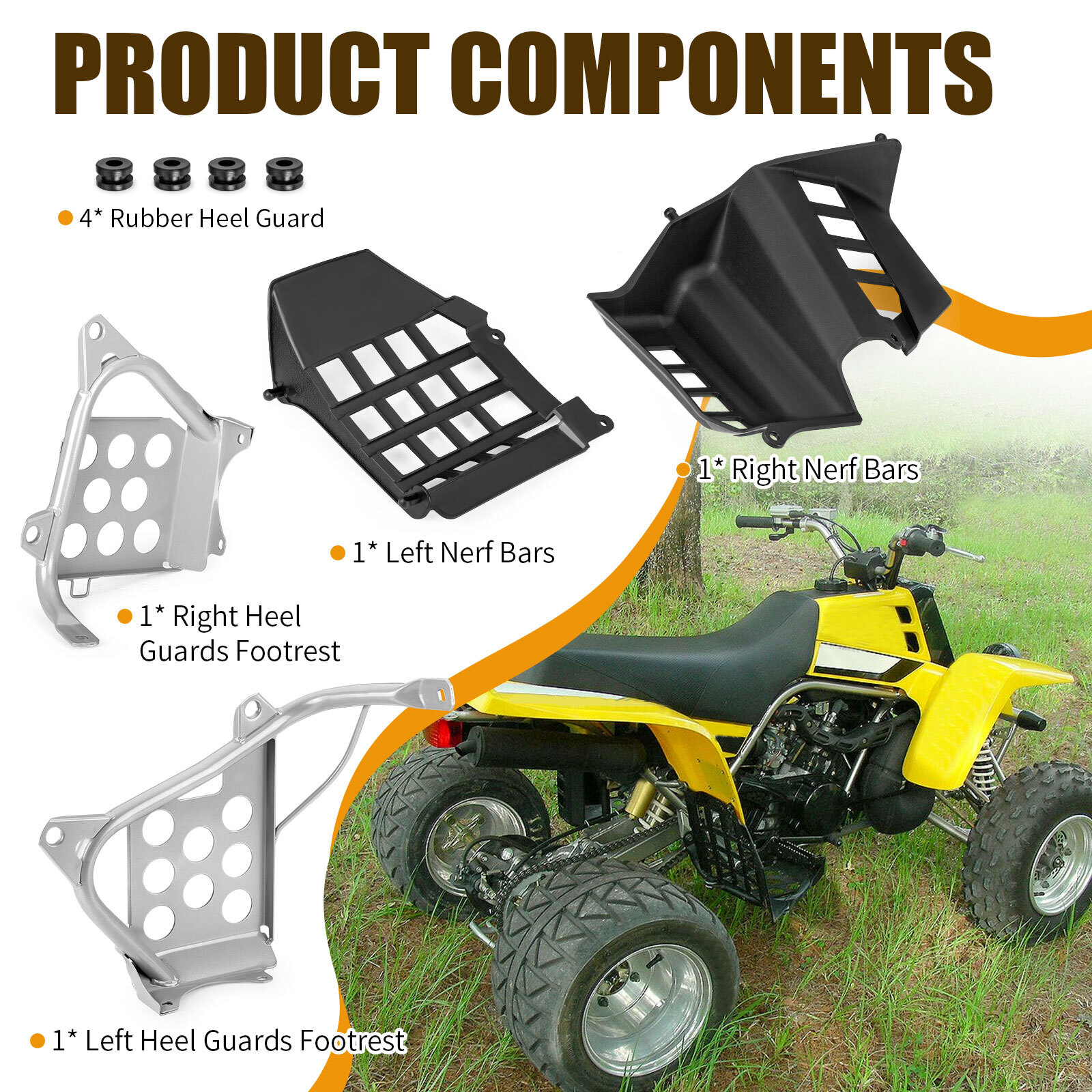 Left Right Heel Guards Guard Foot Rest & Nerf Bars For Yamaha Banshee 350 90-06