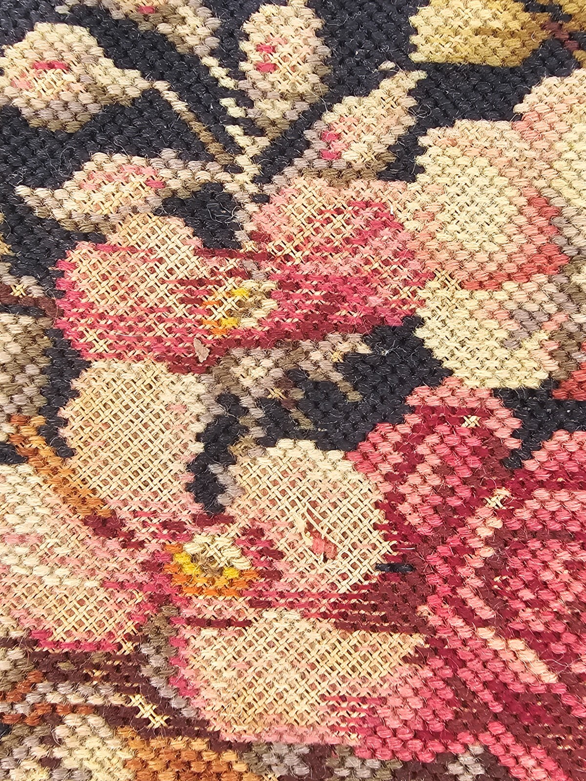 Antique 1930s French Louis XV Footstool – Carved Wood Cabriole Legs Needlepoint