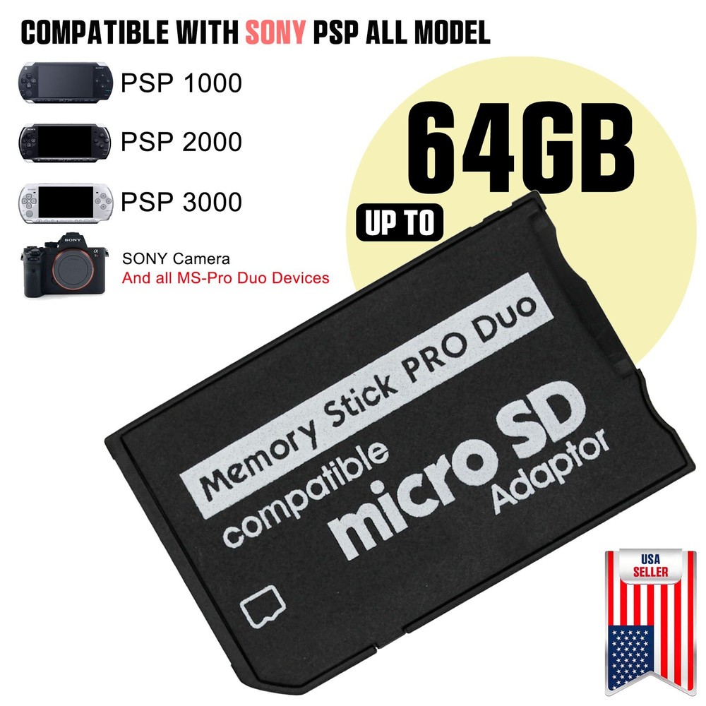Micro SD TF Card - SDHC SDXC Memory Stick MS Pro Duo Adapter Reader For PSP SONY