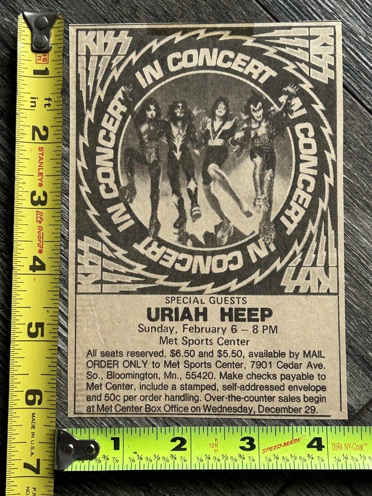 KISS Concert Ad Advert Rock And Roll Over Tour MN Feb 1977 Vintage Kiss Aucoin B