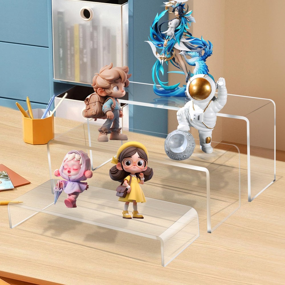 3 Pcs 12" Large Acrylic Risers 5mm thickness Rectangular Display Shelf for Cu...