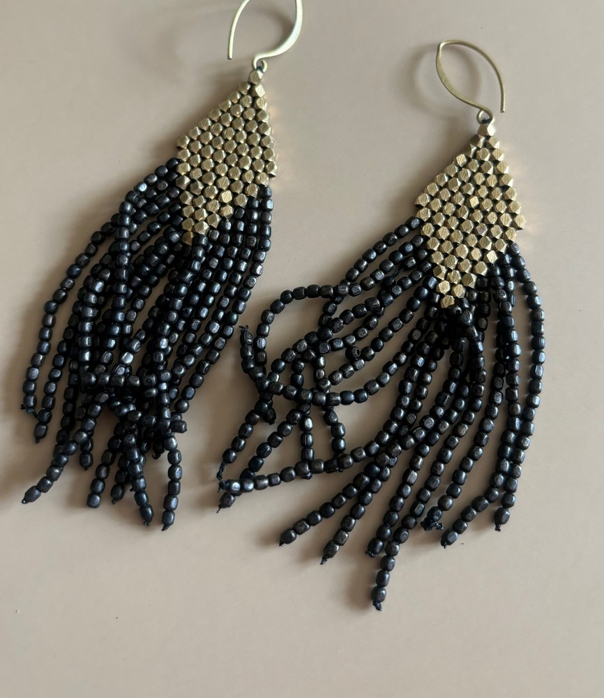 Brass Beaded Diamond Fringe Drop Earring