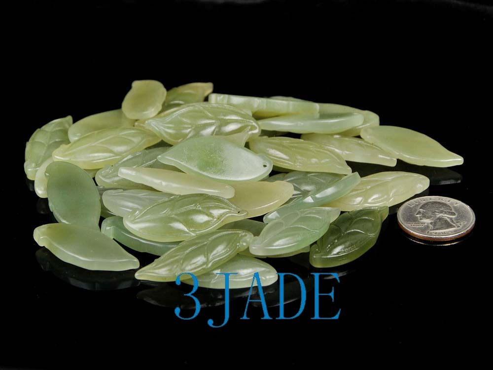 Hand Carved Natural Nephrite Jade Leaf Pendant / Carving