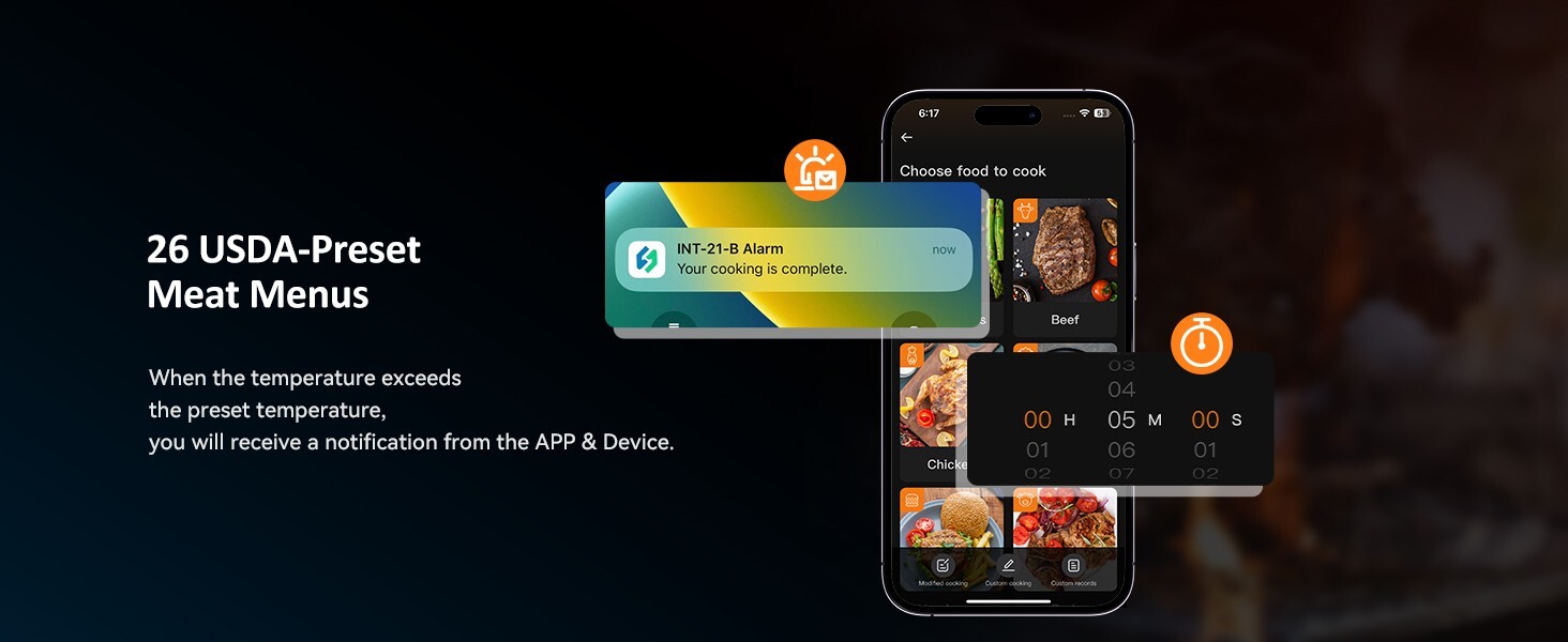 Inkbird Wireless Cooking Meat Thermometer 60min Data Storage 25min Rechargeable