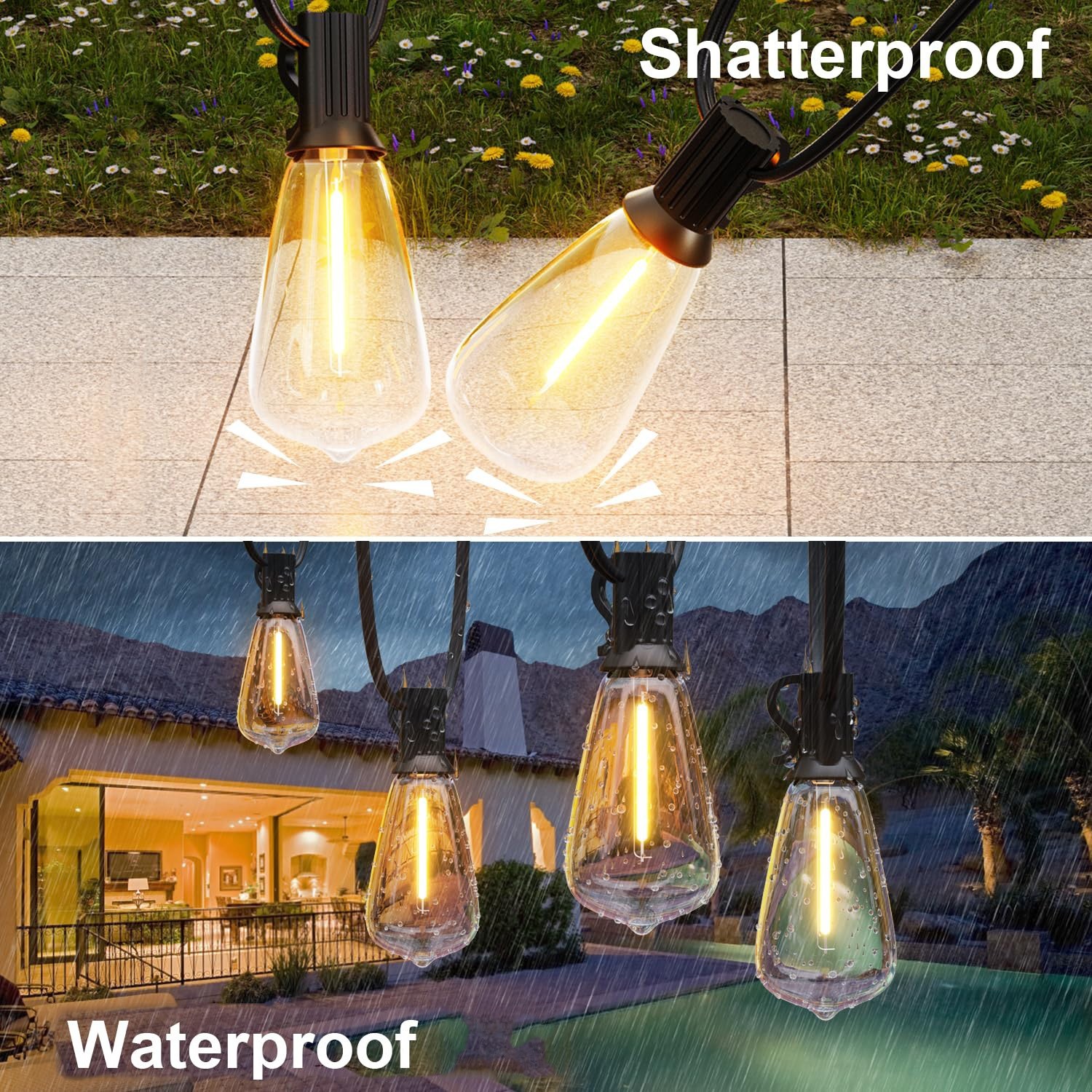 ST38 LED Outdoor Solar Powered String Lights for Patio Yard Porch Party Decor