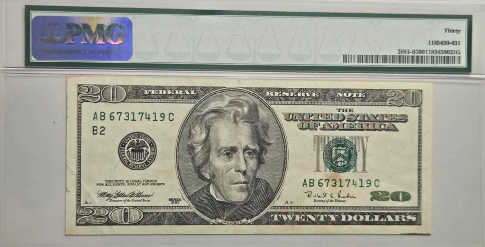 PMG30 VF 1996 20$ UNIQUE INK SMEAR ERROR 7419C