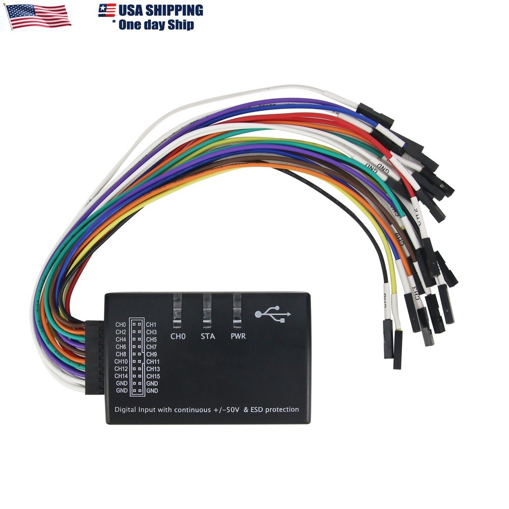 Mini 16 Logic Analyzer USB 100M Max Sample Rate 16CH 1.1.34 Support 1.2.10 【US】