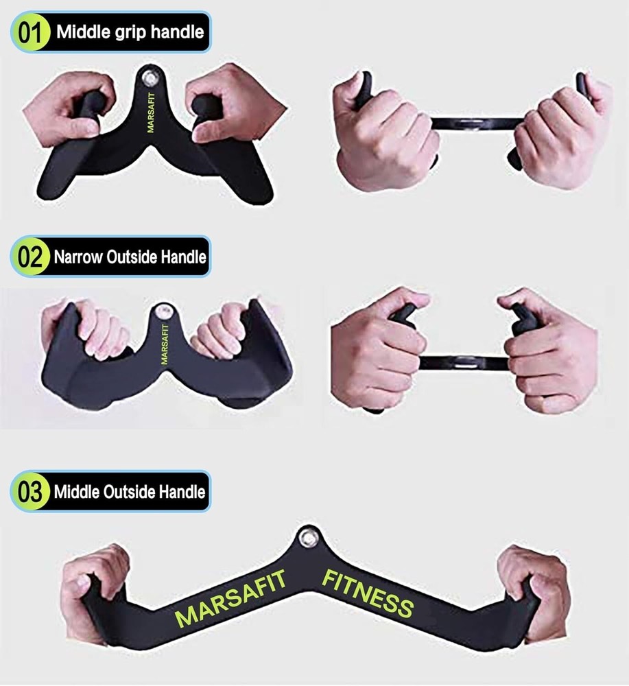 Fitness Rowing Pulley Cable Machine Attachments Handle Grips Lat Pull Down Bar