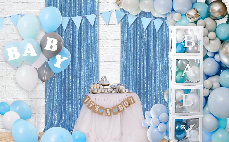 2 PCS Light Blue Sequin Backdrop Curtain 2x8ft Glitter Drapes Graduation