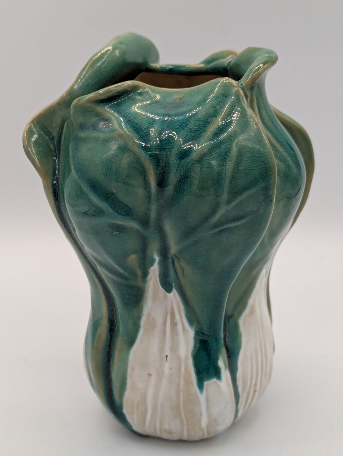 Rare Vintage Chinese Bok Choy Hand-Made Ceramic 6" Vase, Mint