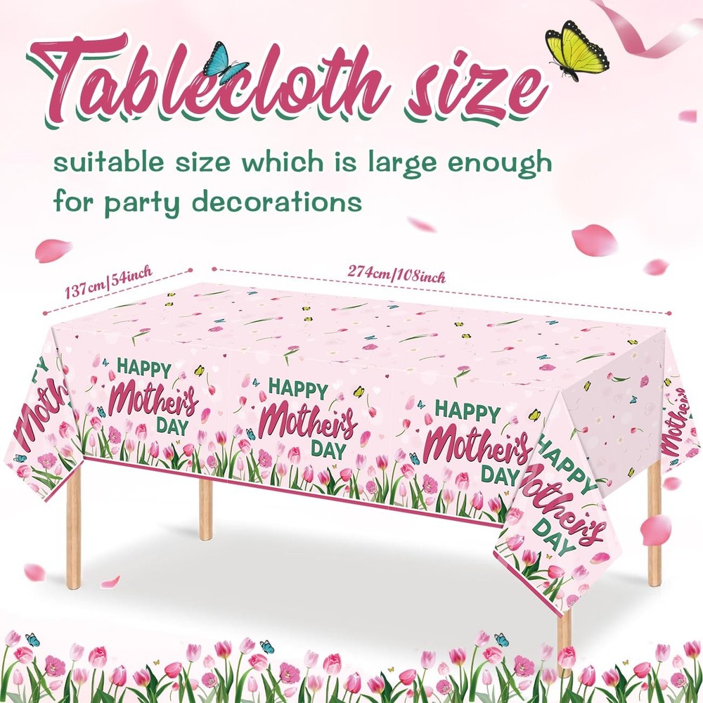 Happy Mothers Day Decorations Tablecloth 3Pcs 108" x 54" (Rectangular), Pink