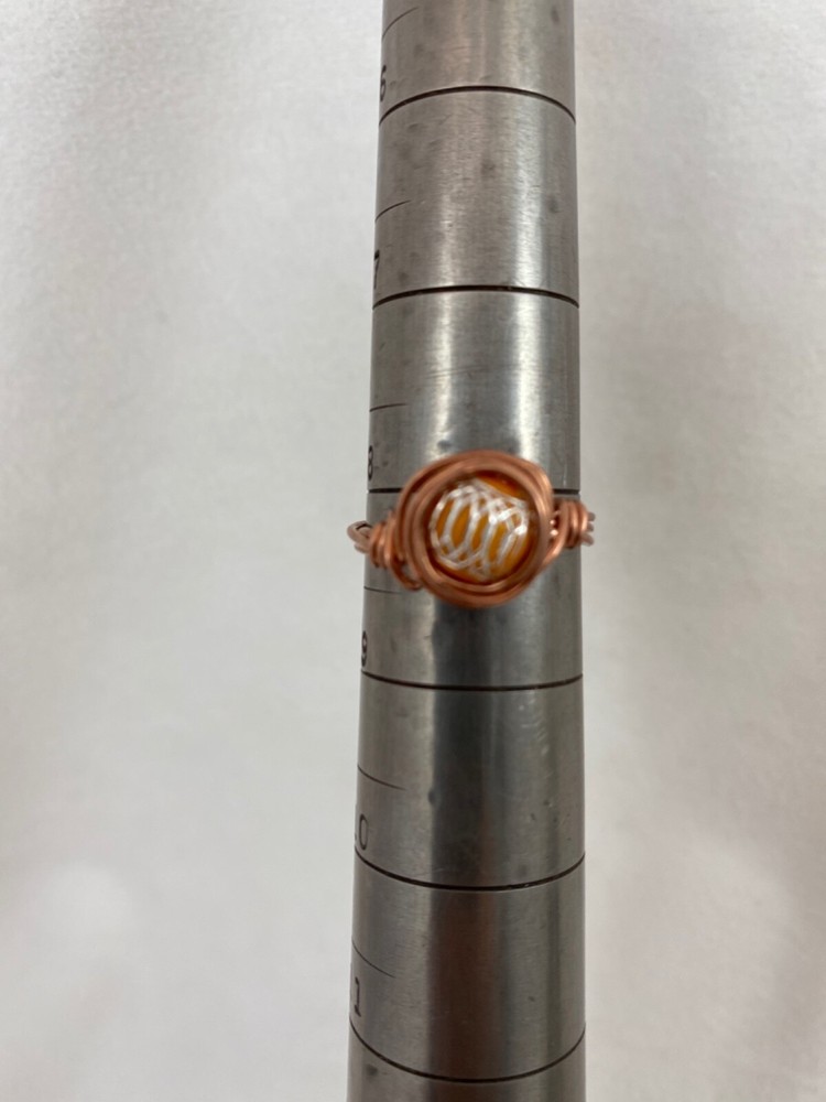 Handmade ~ Copper Wire Wrap ~ Glass Bead Ring Size 8 1/4 #232