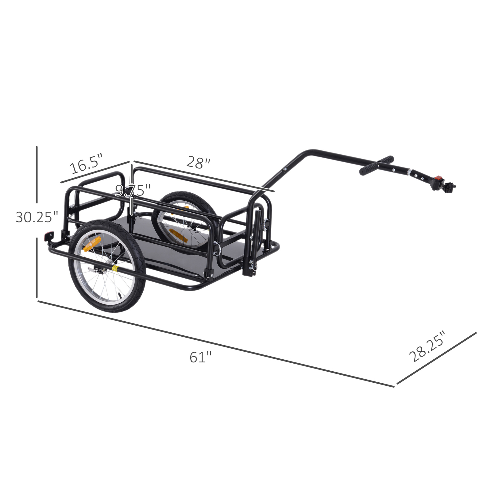 Folding Bicycle Cargo Storage Cart and Luggage Trailer with Hitch - Black