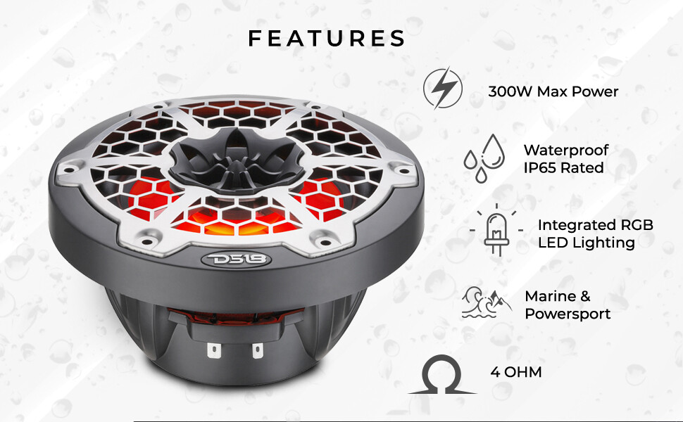 DS18 NXL-6M/BK 6.5" Marine Speakers with Integrated RGB LED Lights 2-Way 300 Wat