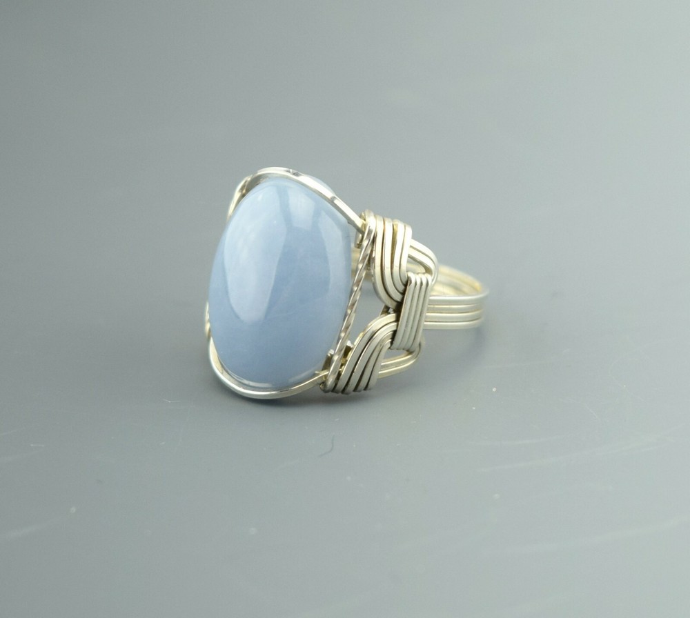 Sterling Silver Angelite Wire Wrapped Ring
