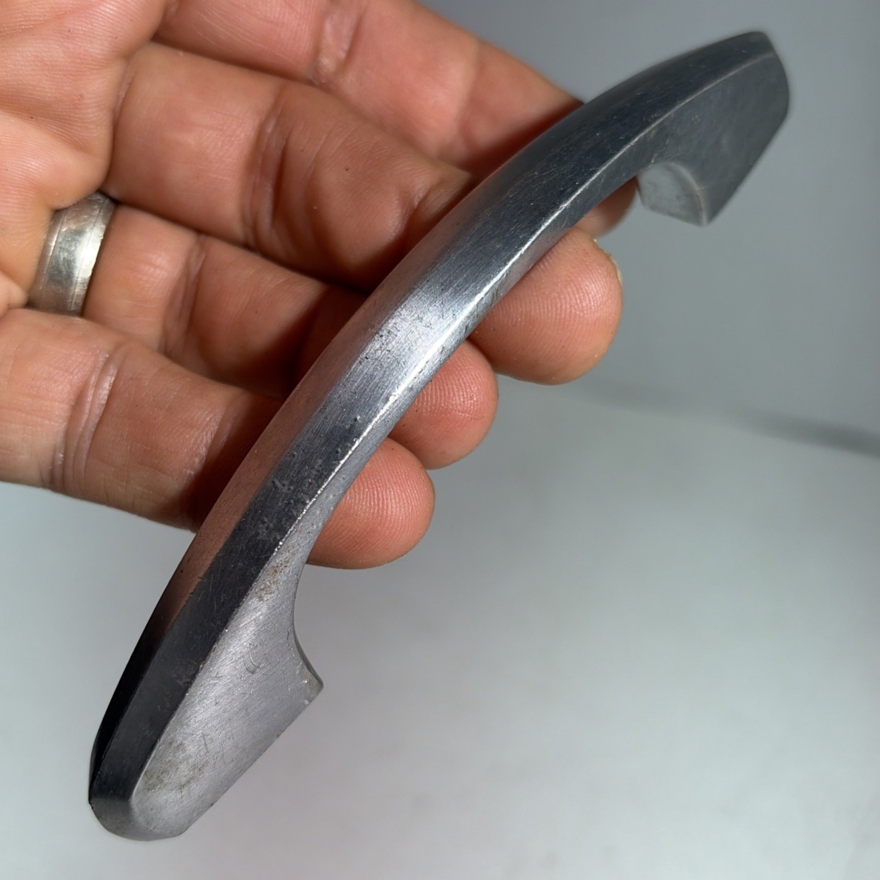 Vintage Mid Century Modern Single Silver Tone Metal Drawer Pull Handle