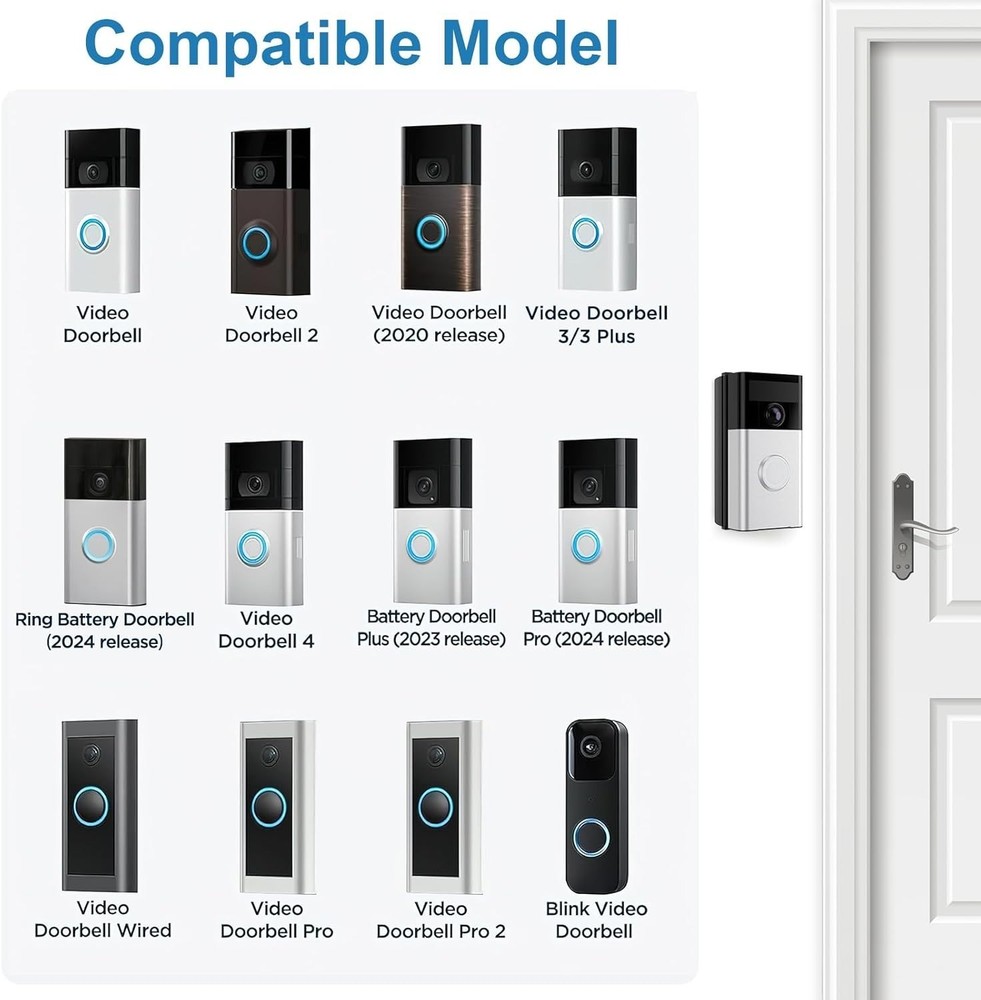 Adjustable 30-55 Degree Video Doorbell Angle Mount, Compatible with Ring/Blink