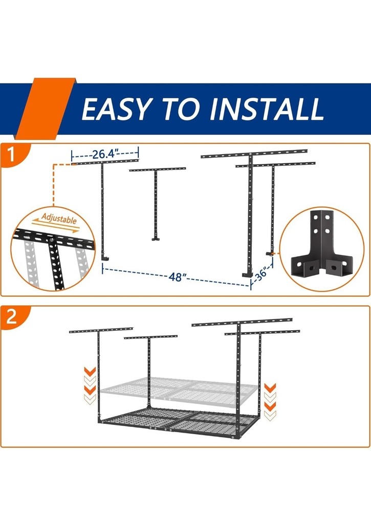 Garage Ceiling Storage Rack, 3x4ft Overhead Storage System, Hanging Rack