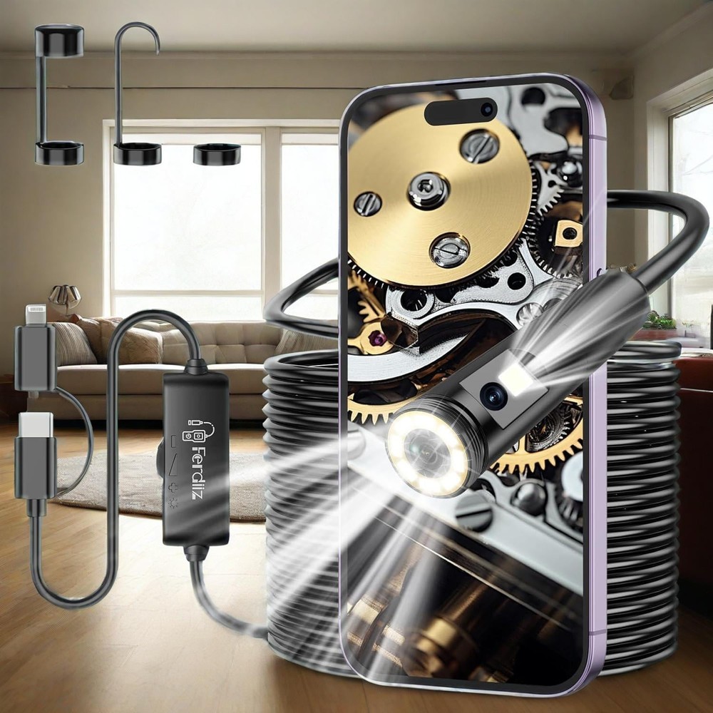 1920P HD Endoscope Borescope 8mm Inspection Snake Camera for iPhone Android iOS