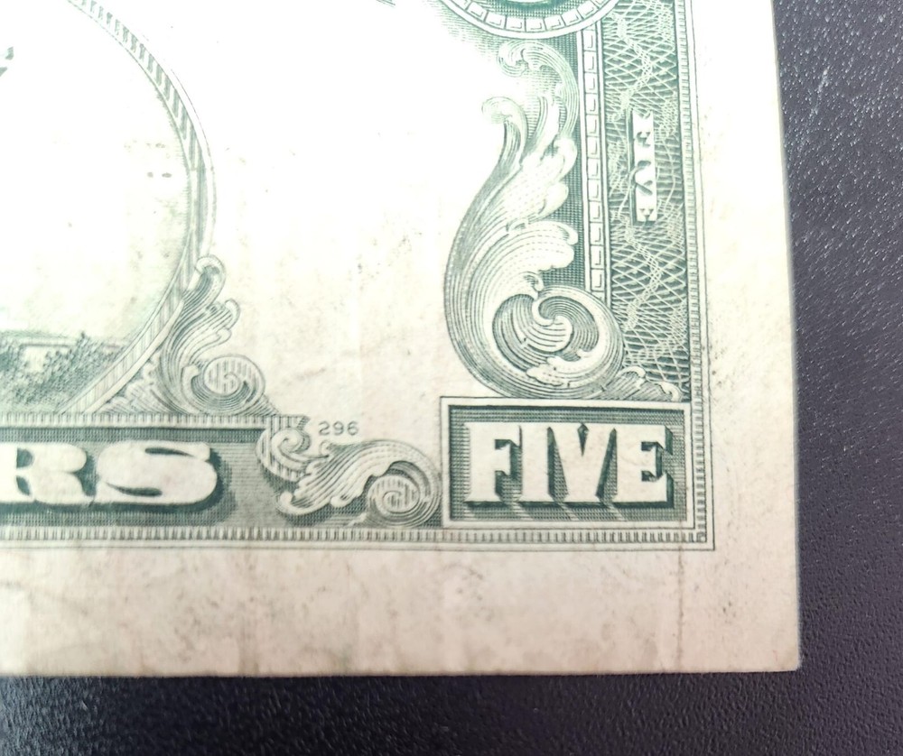 1985 5 dollar bill Miscut ERROR