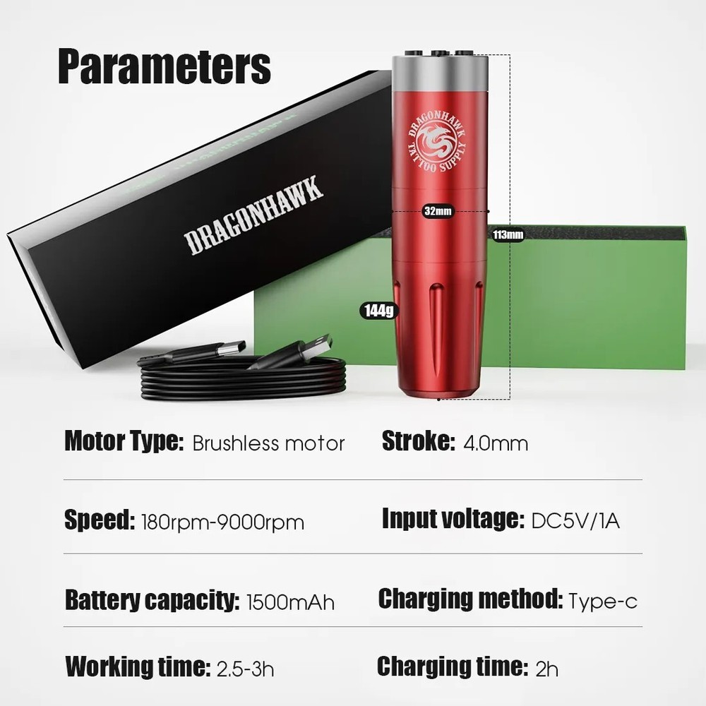 Dragonhawk X8 Frequency Adjustable Wireless Tattoo Pen Machine WQP-048