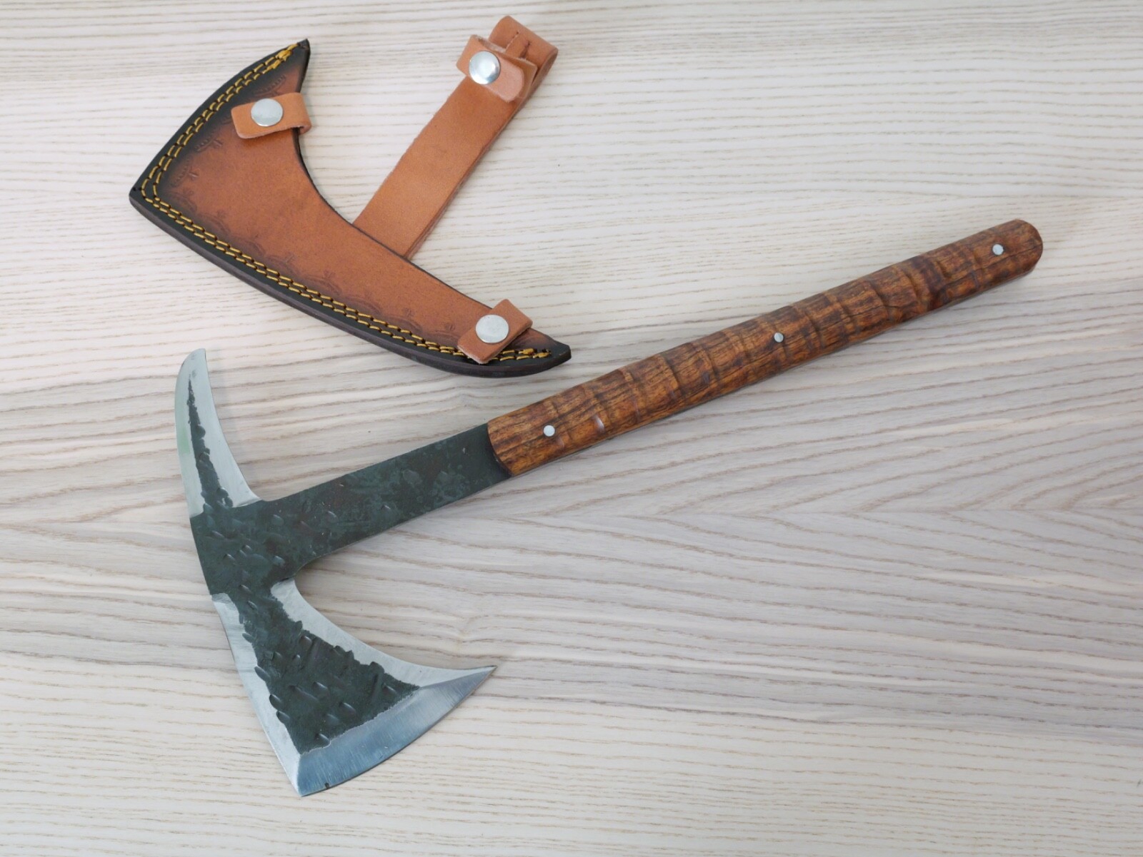 Throwing Axe Tomahawk Hand Forged High Carbon Steel Rustic Wood Handle Sheath