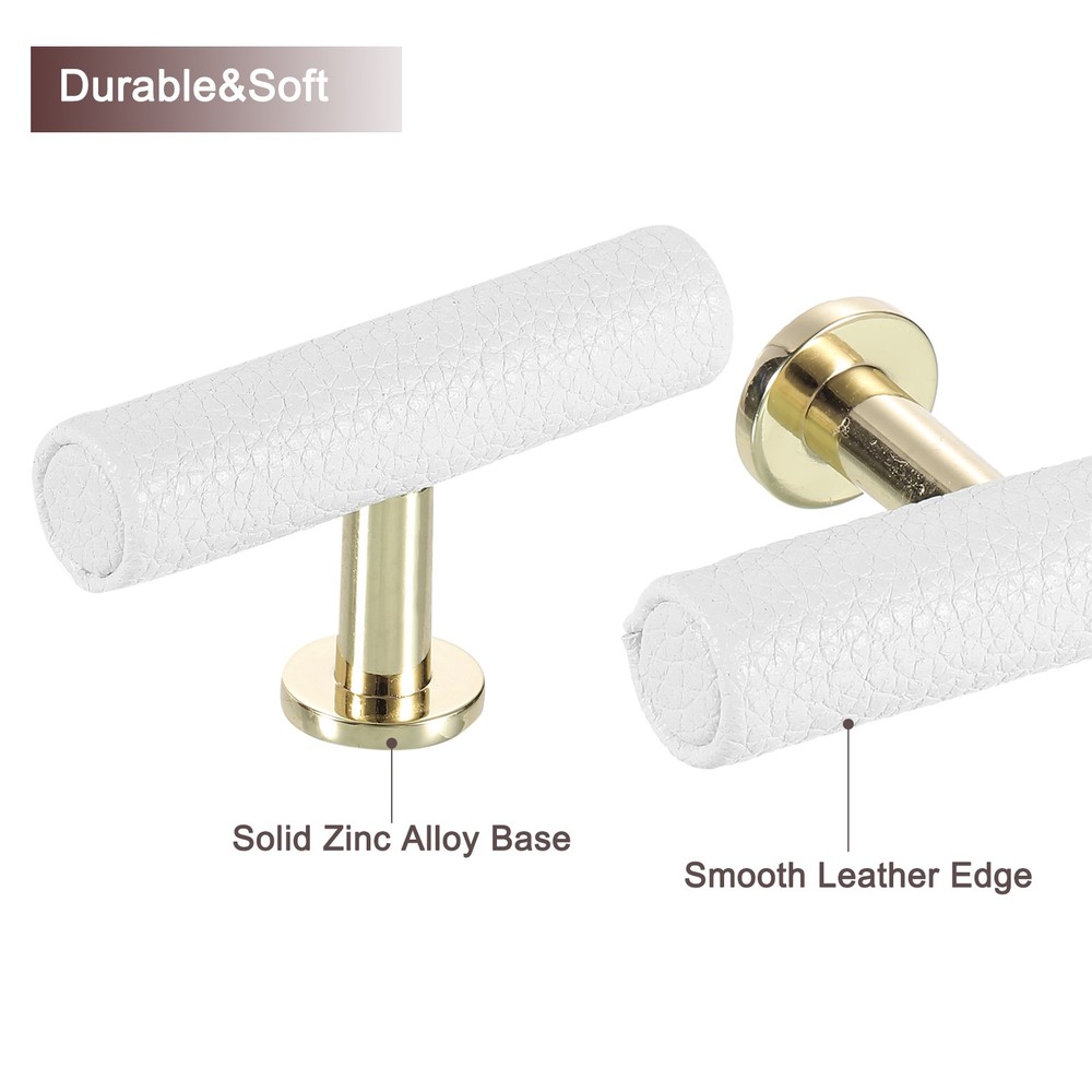 2pcs Leather Cabinet Knobs, 6x1.6cm/2.4x0.6" T Leather Drawer Pulls, White