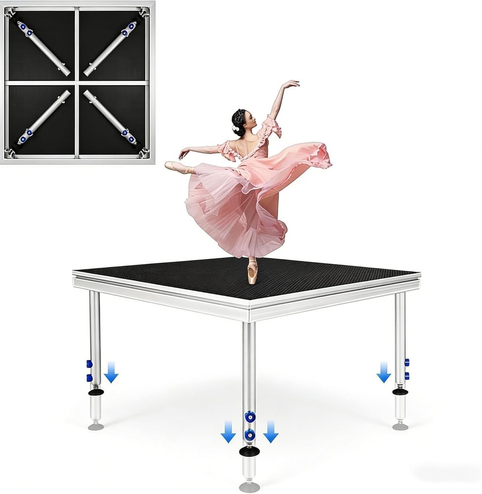 Portable Stage 4x4 ft Aluminum Performance Deck 24"-40" Adjustable Height Risers